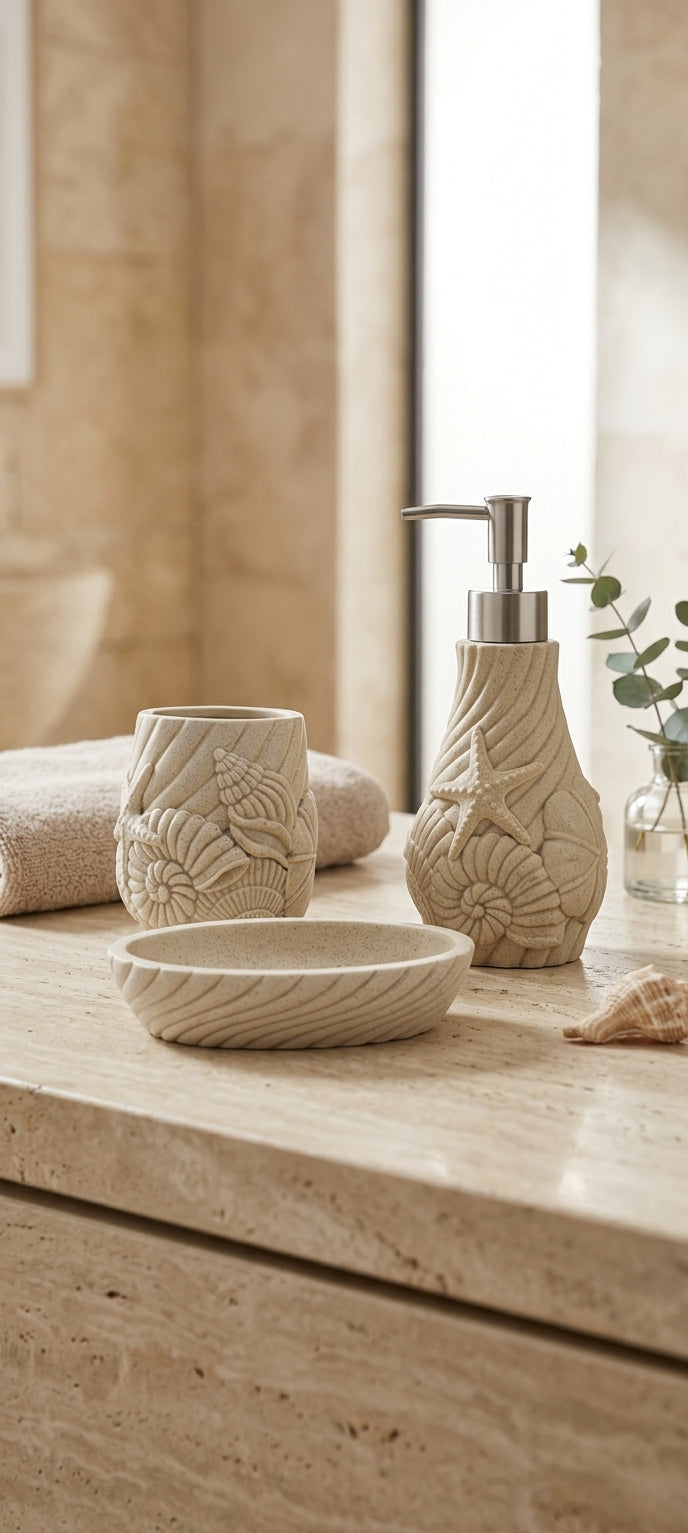 Artisan's Sculpted Stone-Look Dispenser Set of 3 pieces
