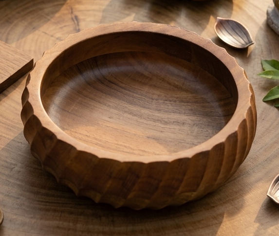FEAWS “Prithvi” Series Acacia Wood Carved Bowl