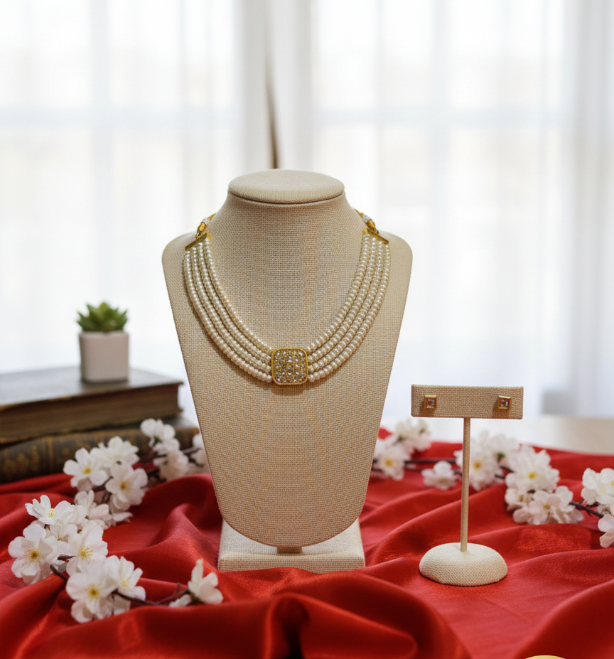 Multilayered Pearl Necklace Set – Elegant Handcrafted Jewelry