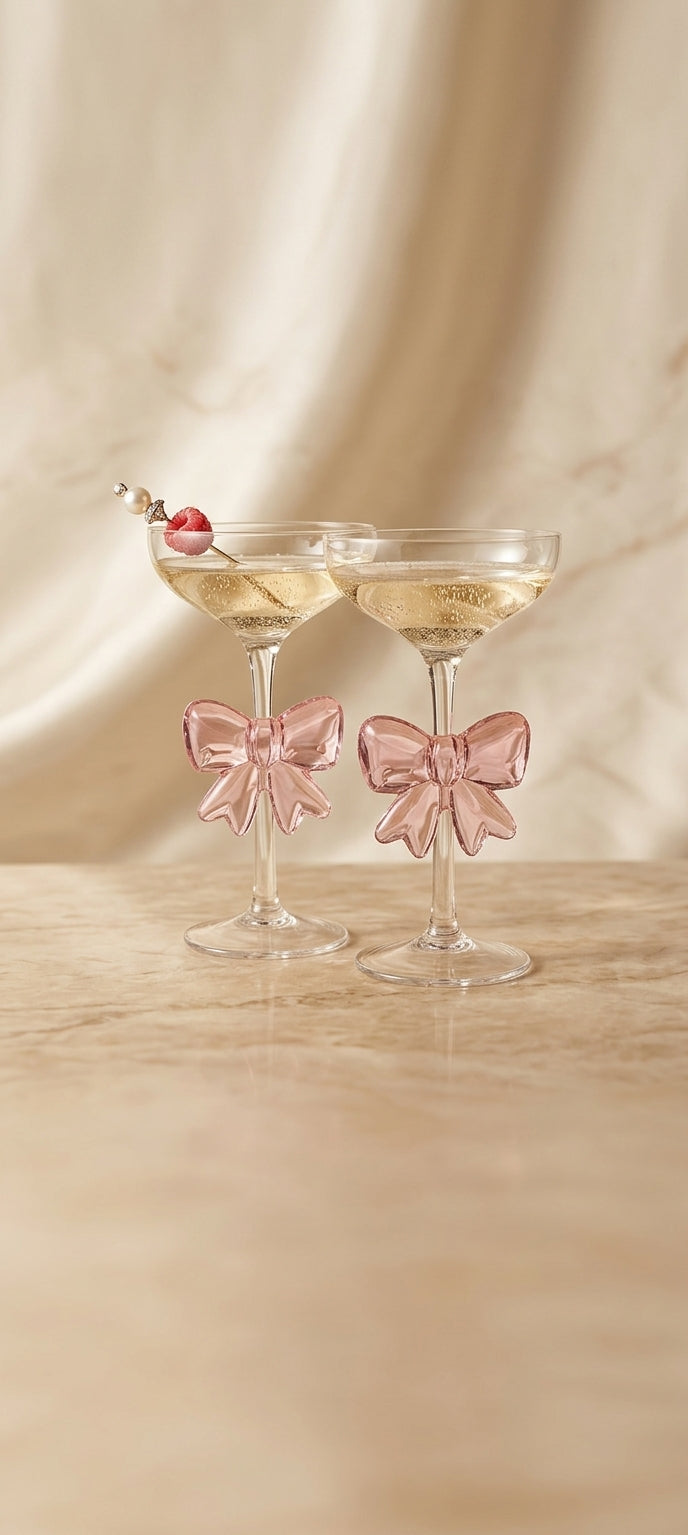 Princess Pink Bow  Glasses – Elegant Set of 2 | Dining & Giftware