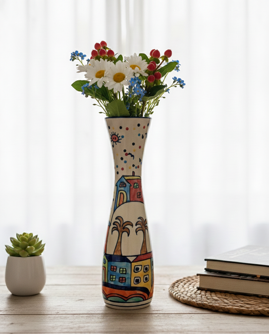 Vibrant Color Splash Hand-painted Tall flared top Vase