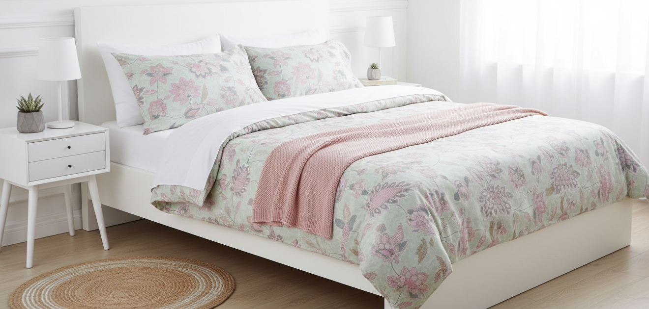 Pink lotus cotton club bedsheet Set wit 2 pairs of pillow covers