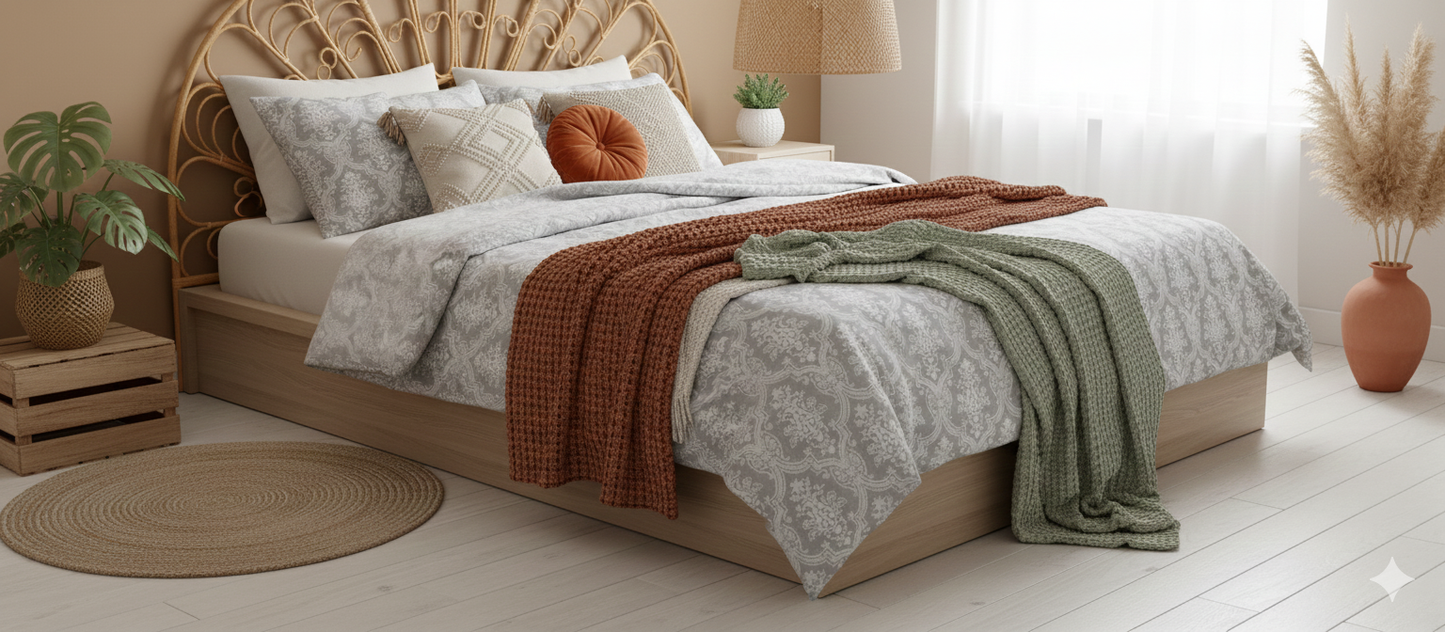 Modern Silver Ornamental Bedsheet Set with 2 Pillow Covers