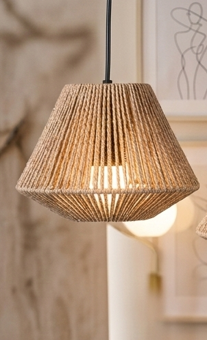 Rattan Woven Lamp Shade-- Geometric Hanging Light Cover | Rustic Home Decor