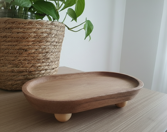 Wooden Tray with Ball Feet - Decorative