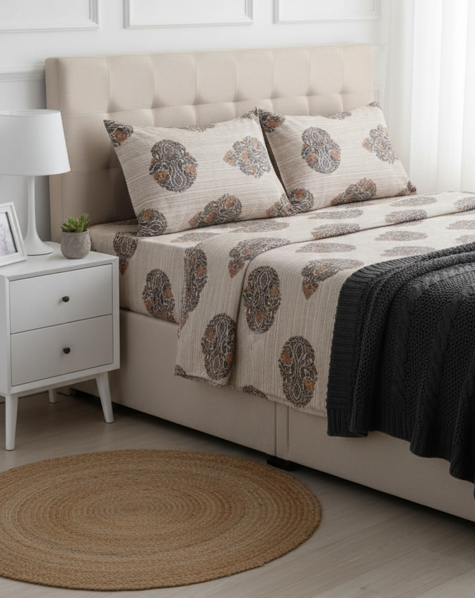 Kohinoor Block Printed Bedsheet Set with 2 pcs of pillow covers