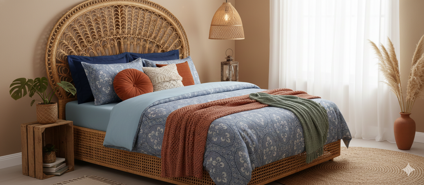 Blue Dark Desire cotton linen lane bedsheet with 2 pairs of pillow covers