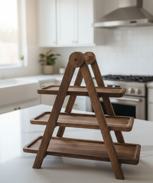 Vintage 3-Tier Rectangular Wooden Serving Stand
