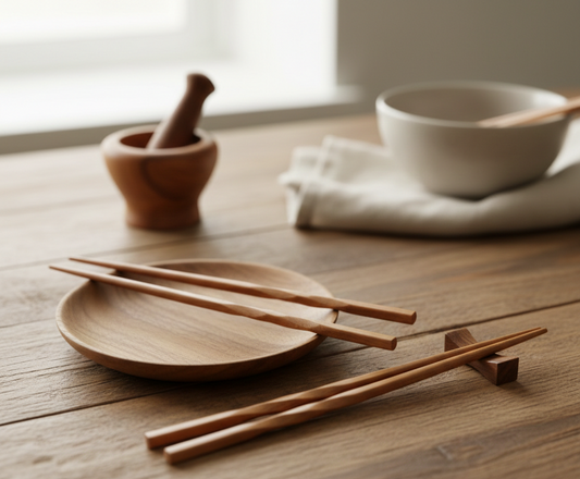 Natural Bamboo Chopsticks Set of 5 Pairs – Chinese Style Pointed Tableware for Kitchen & Dining