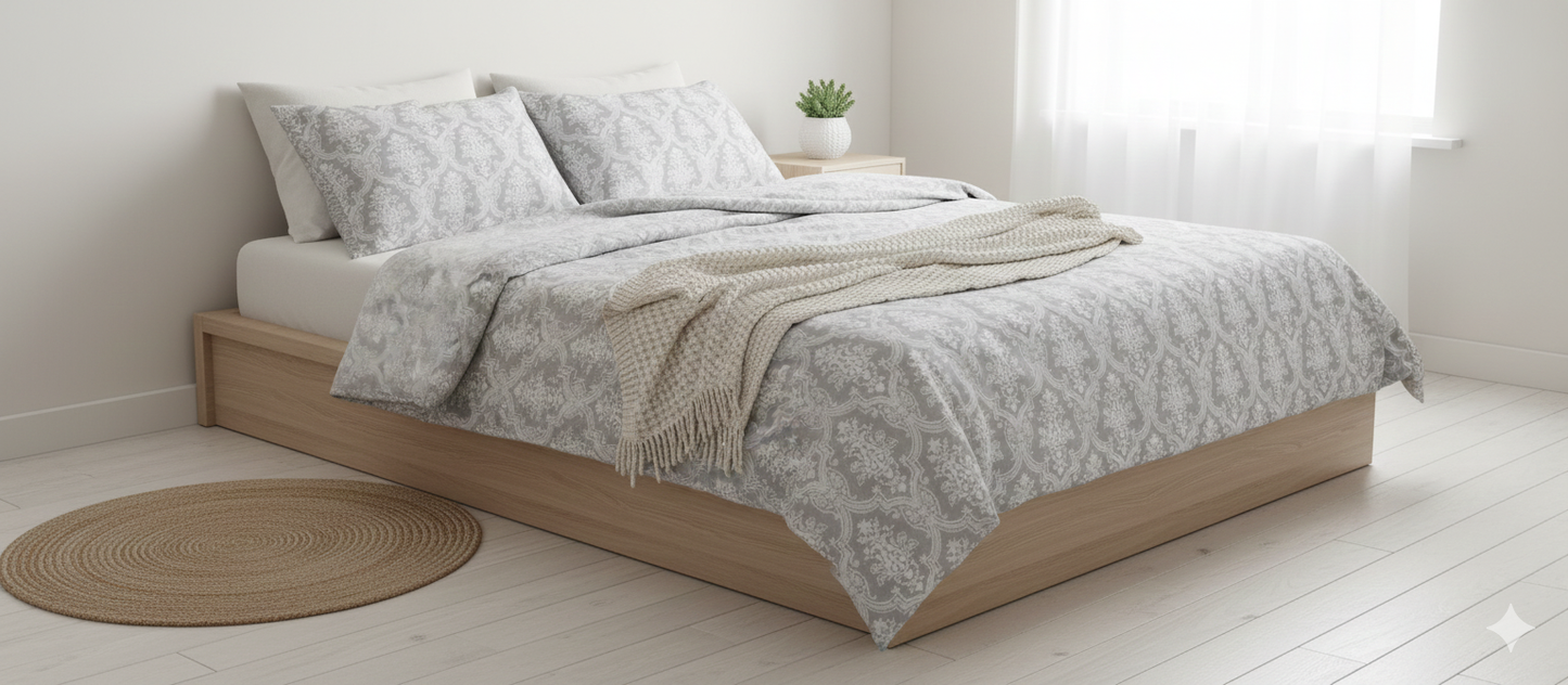 Modern Silver Ornamental Bedsheet Set with 2 Pillow Covers