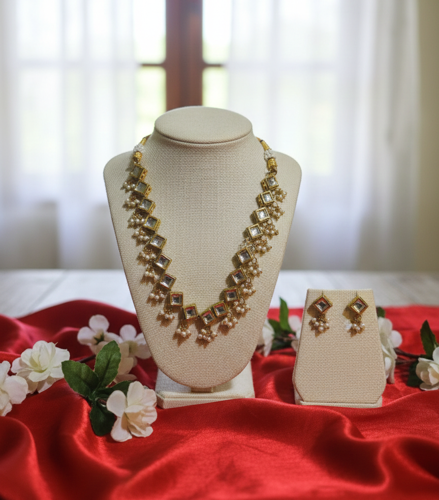 Handcrafted Kundan & Pearl Jewelry Set with Earrings: Trendy Jewelry Set