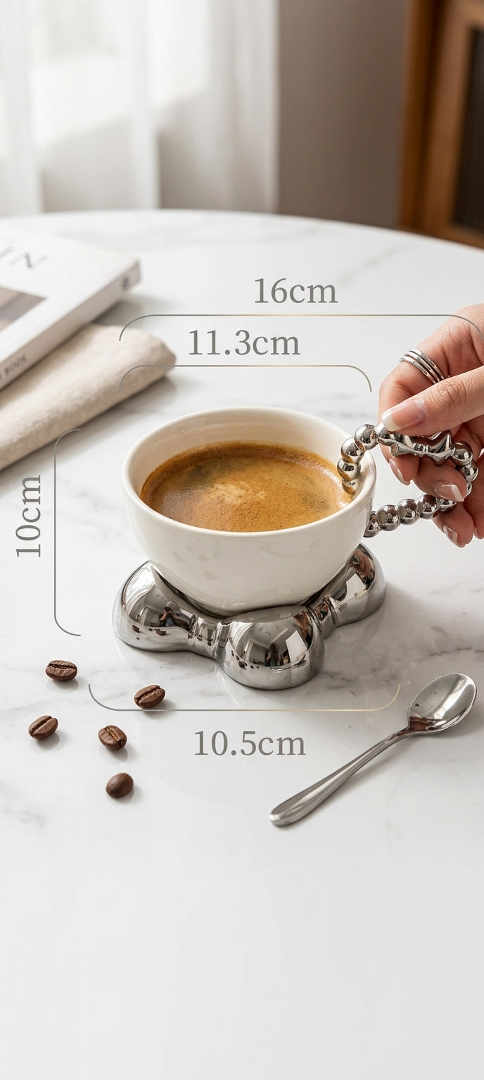 Luxury European Beaded Coffee Cup & Saucer Set