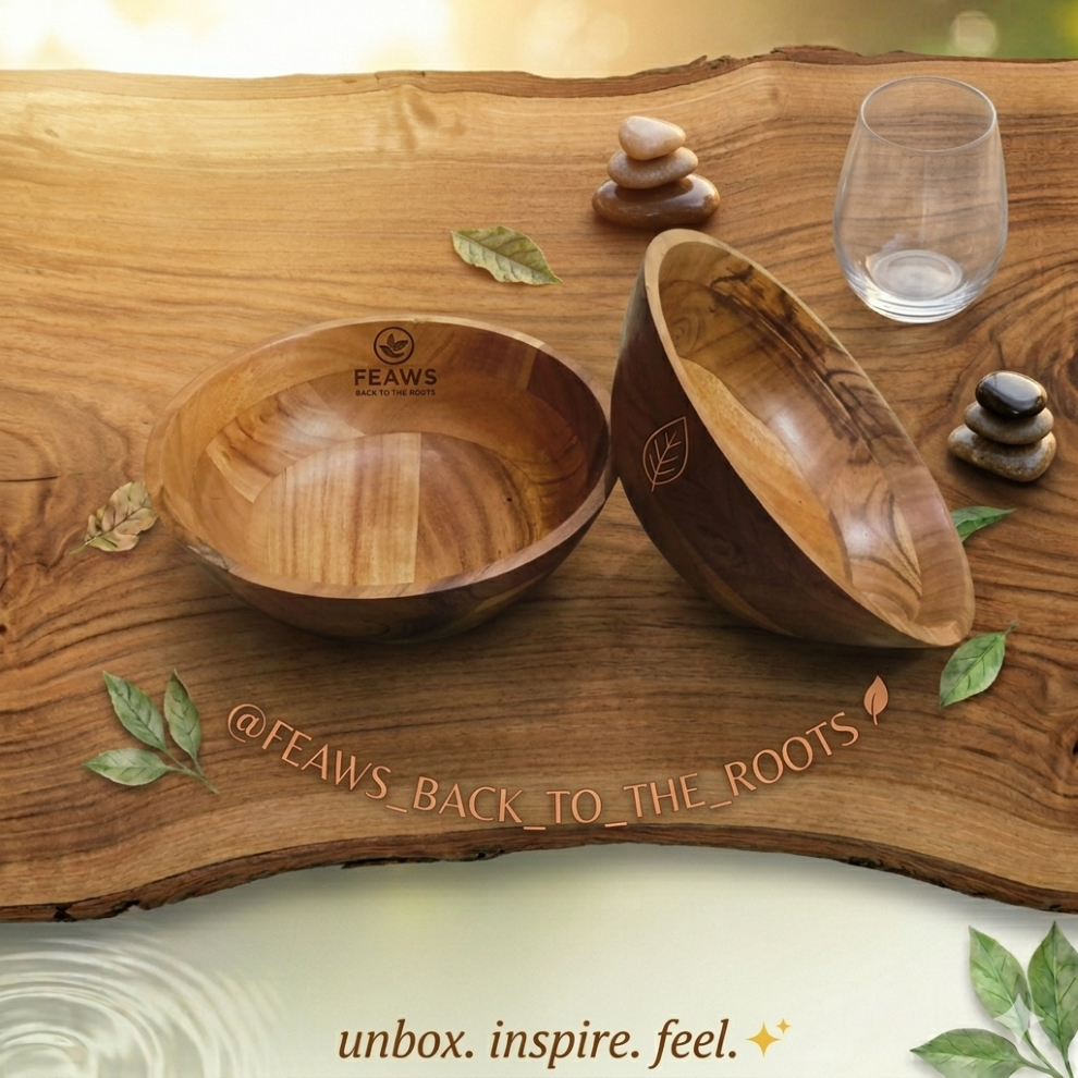 FEAWS “Prithvi” Series Natural Grain Acacia Wood Bowl