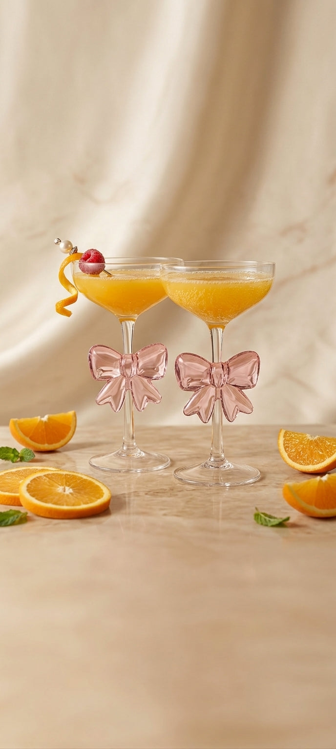 Princess Pink Bow  Glasses – Elegant Set of 2 | Dining & Giftware