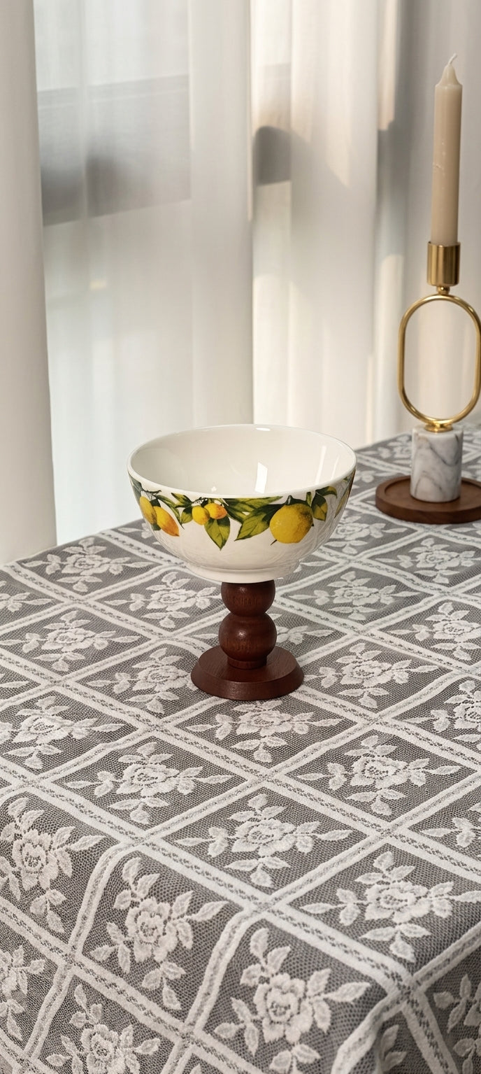 Lemon Grove Ceramic Plate & Bowl with Wooden Stand
