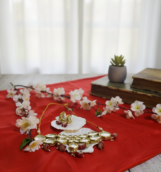 Premium Mirror Kundan Choker Set with Ruby Pearls: Handcrafted Royal Jewelry Set