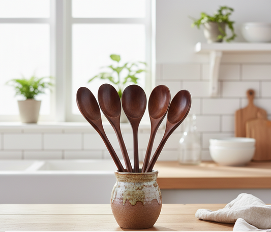 Natural Wooden Spoon Set of 5 PCS – Eco-Friendly Kitchen & Dining Tableware