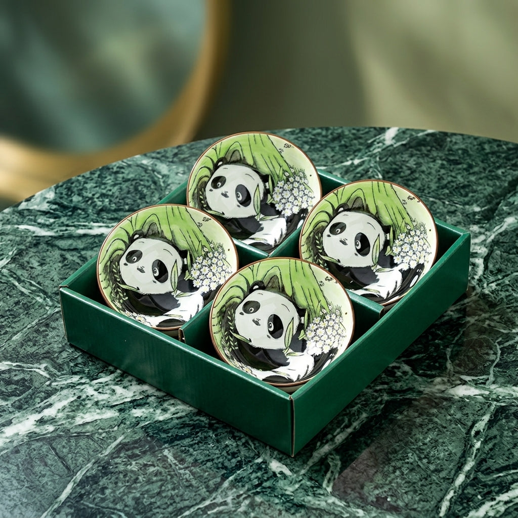 Cute Panda Ceramic Bowl & Chopsticks Gift Set – 4 Bowls