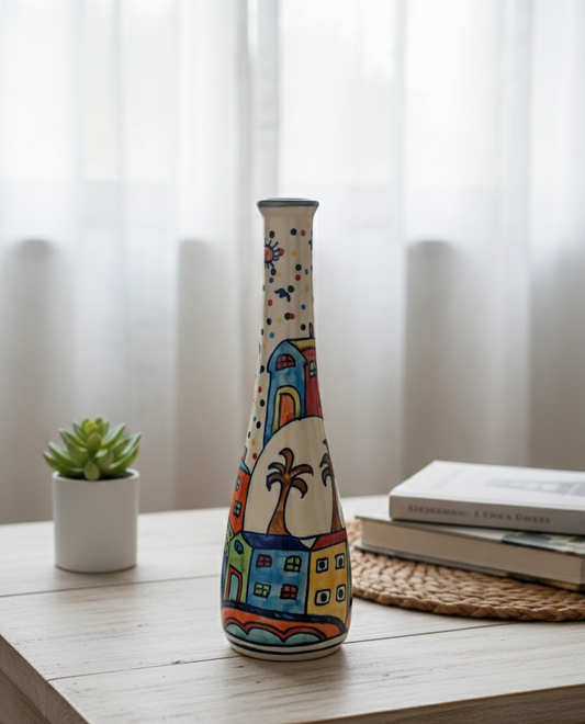 Vibrant Color Splash Hand-painted Slim Tall Neck Vase