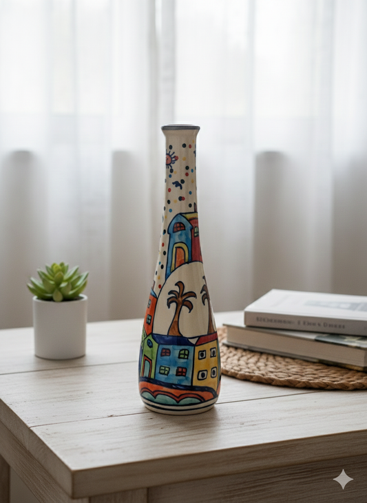 Vibrant Color Splash Hand-painted Slim Tall Neck Vase