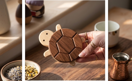 Black Walnut Wooden Turtle Coaster Set of 2 Pcs