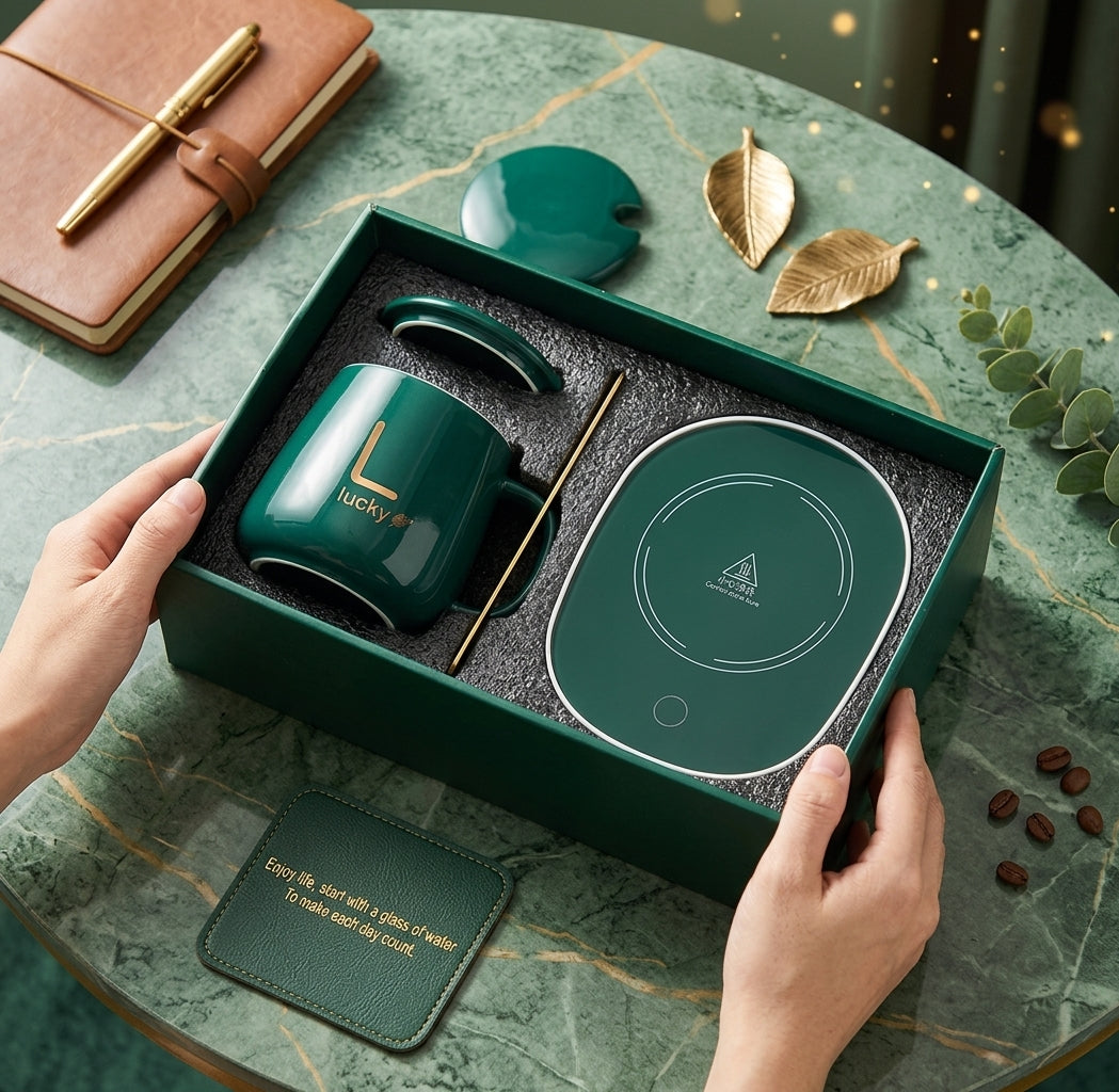 Coffee Mug Warmer with Ceramic Cup, spoon & Lid