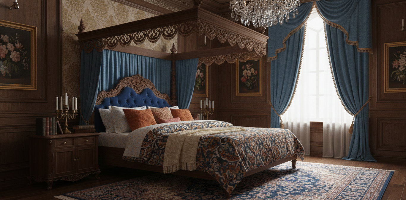 Regal Rhythms Handblock Printed Bedsheet with Cultural Dancers & Kings Motifs with 2 Pcs of Pillow Covers