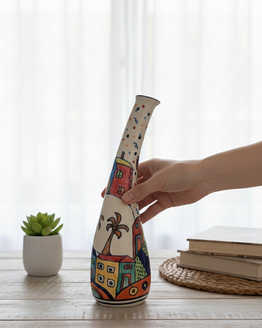 Vibrant Color Splash Hand-painted Angled Artistic Neck Vase