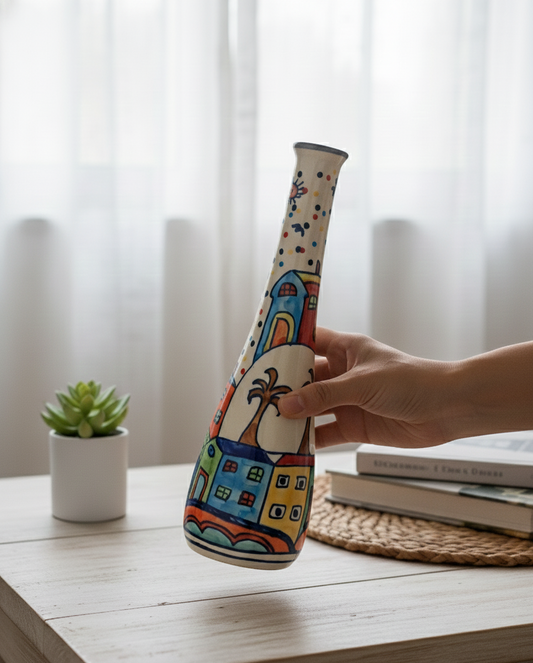 Vibrant Color Splash Hand-painted Slim Tall Neck Vase