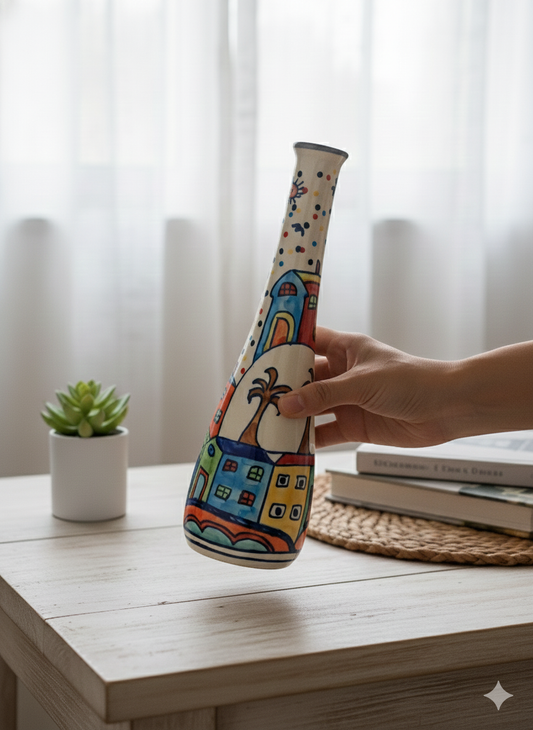 Vibrant Color Splash Hand-painted Slim Tall Neck Vase