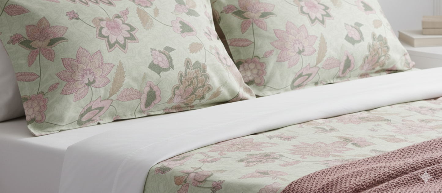 Pink lotus cotton club bedsheet Set wit 2 pairs of pillow covers