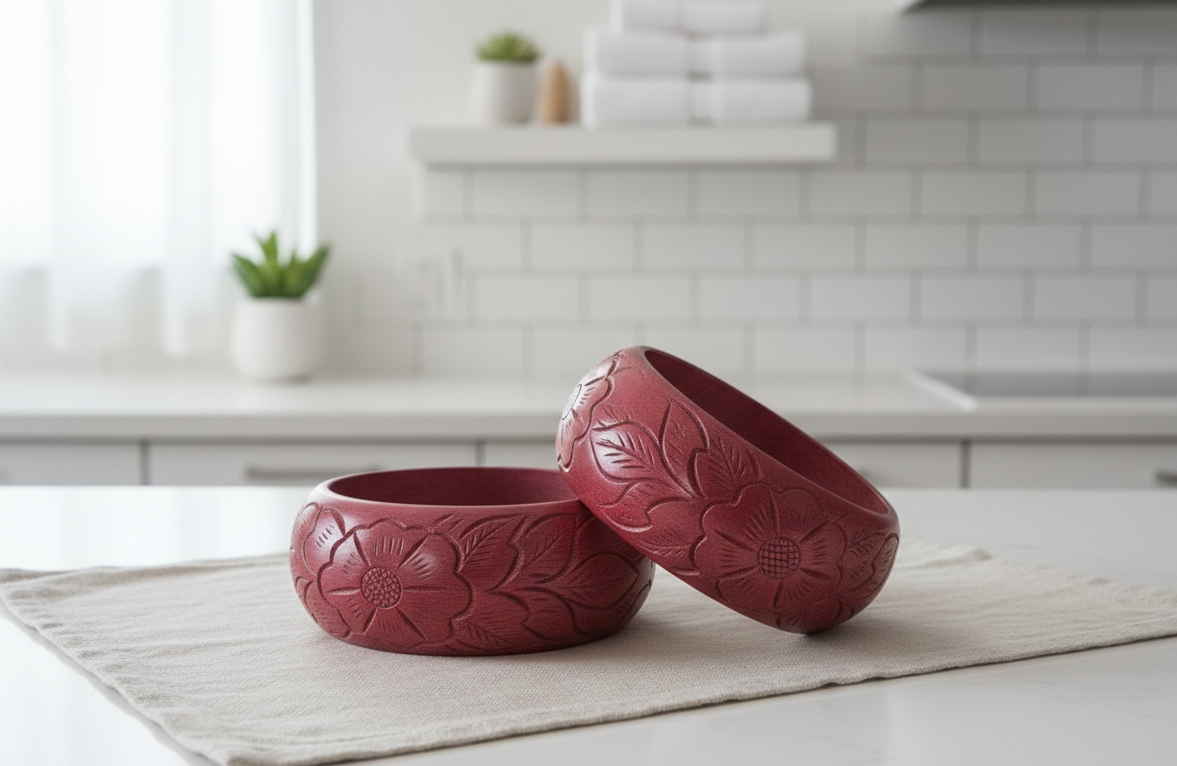 Mango Wood Statement Bracelet Bangle Set of 2 pcs