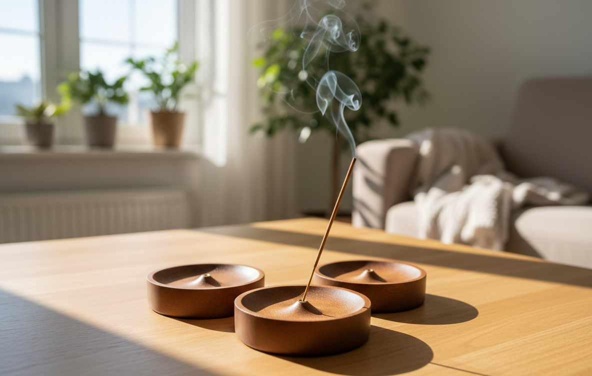 Wooden Incense Holder with Brass Insert