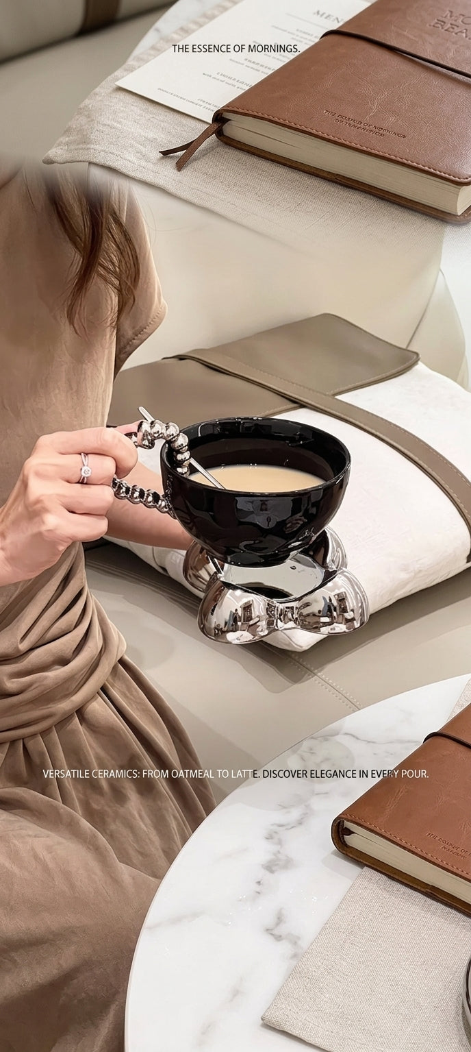 Luxury European Beaded Coffee Cup & Saucer Set