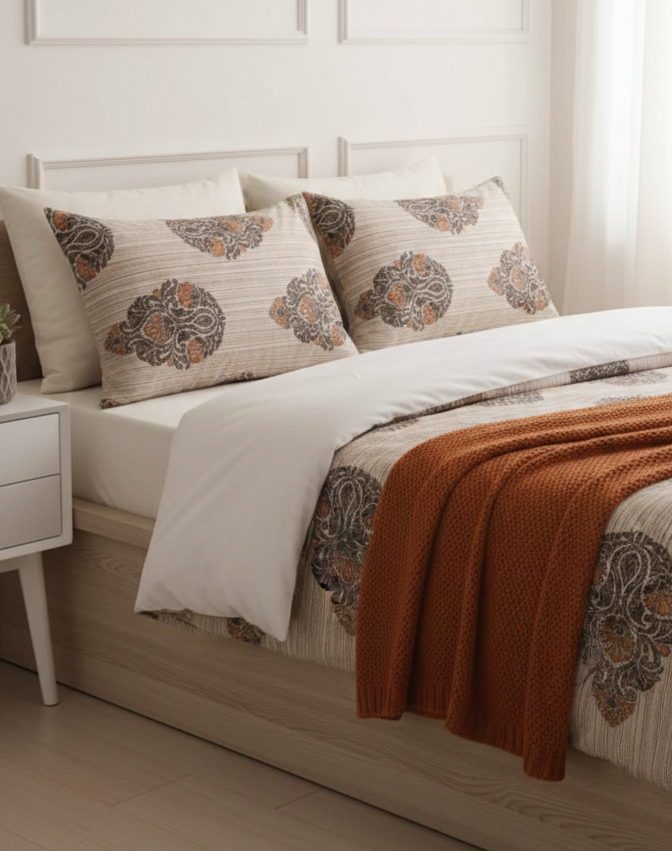 Kohinoor Block Printed Bedsheet Set with 2 pcs of pillow covers