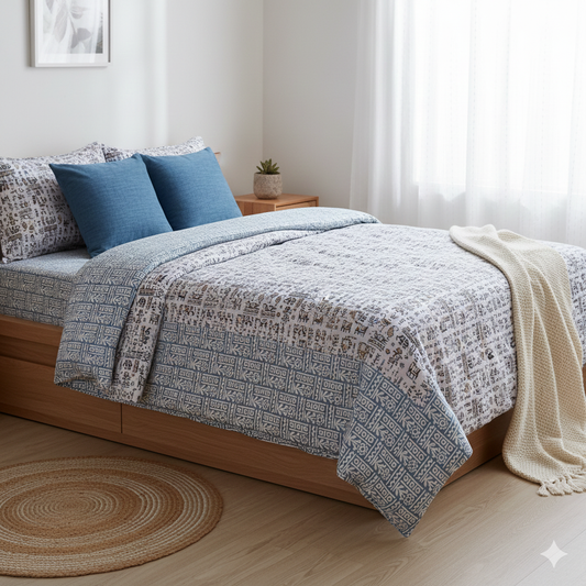 Sky & Water Harmony Handblock Printed Lightweight Comforter Set of 2 Pcs– Single Size