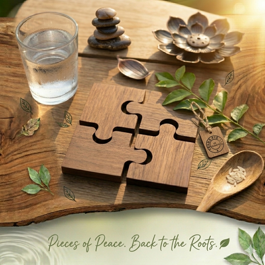 4pcs Wooden Coaster-Retro Building Block Style – Walnut Color