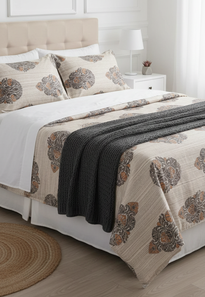 Kohinoor Block Printed Bedsheet Set with 2 pcs of pillow covers