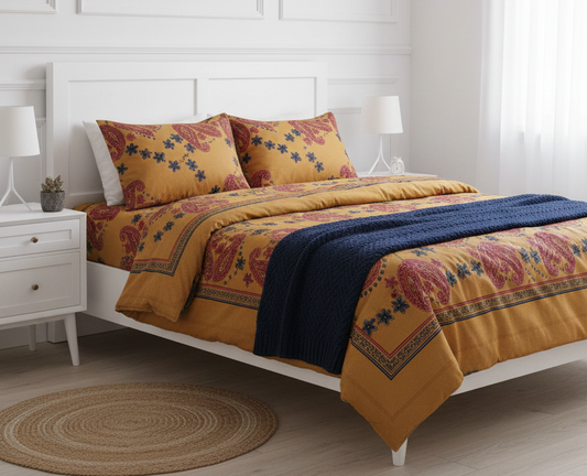 Royal Paisley Bloom King-Size Bedsheet Set with 2 Pcs of Pillow covers