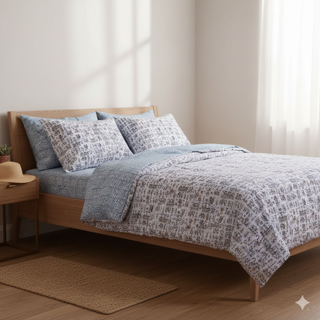 Sky & Water Harmony Handblock Printed Lightweight Comforter Set of 2 Pcs– Single Size