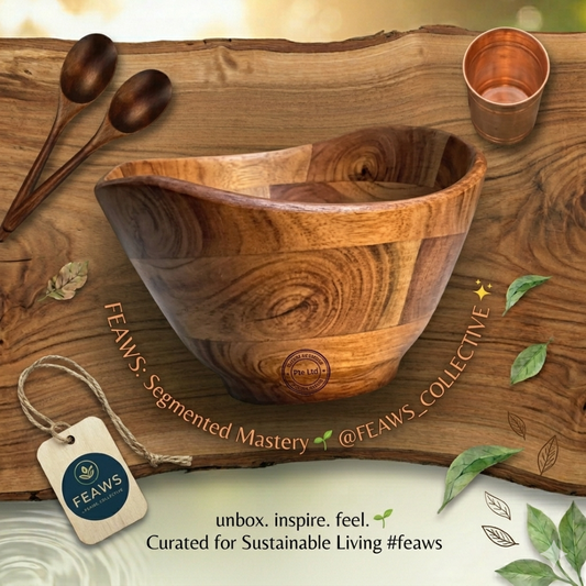 FEAWS “Prithvi” Series Boat Cut Acacia Wood Bowl