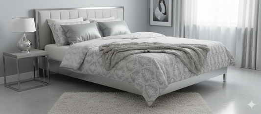 Modern Silver Ornamental Bedsheet Set with 2 Pillow Covers