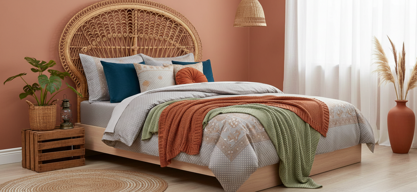 Grey Golden World Bedsheet set with 2 pairs of pillow covers