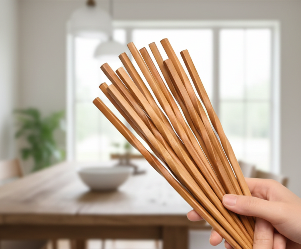 Natural Bamboo Chopsticks Set of 5 Pairs – Chinese Style Pointed Tableware for Kitchen & Dining