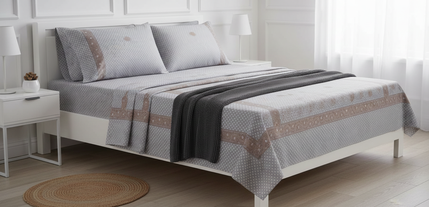 Grey Golden World Bedsheet set with 2 pairs of pillow covers