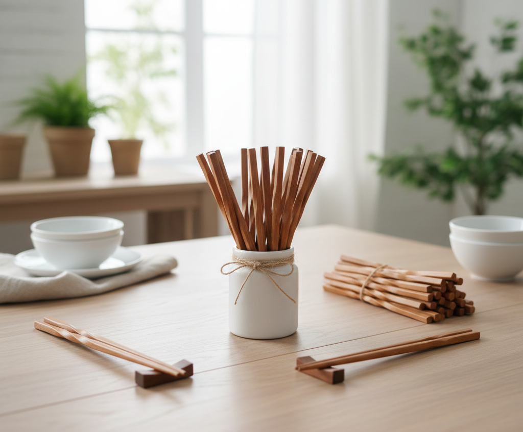 Natural Bamboo Chopsticks Set of 5 Pairs – Chinese Style Pointed Tableware for Kitchen & Dining