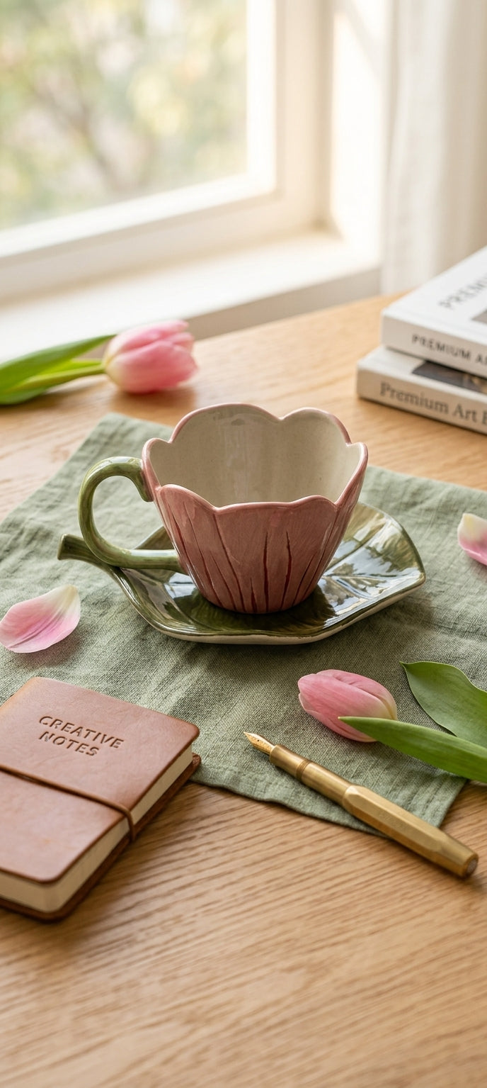 Limited Edition Vintage Pink Tulip Coffee Cup & Saucer Set