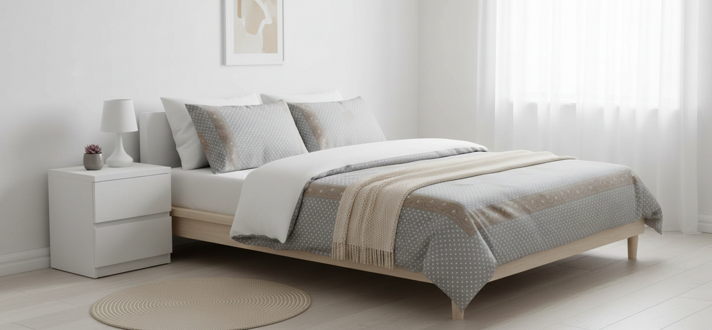 Grey Golden World Bedsheet set with 2 pairs of pillow covers