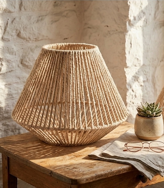 Rattan Woven Lamp Shade-- Geometric Hanging Light Cover | Rustic Home Decor