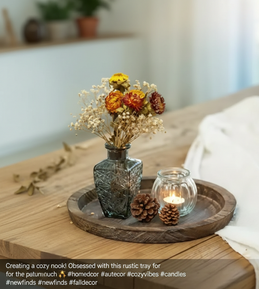 Rustic Wooden Tray Candle Holder – Farmhouse Style Home Decor